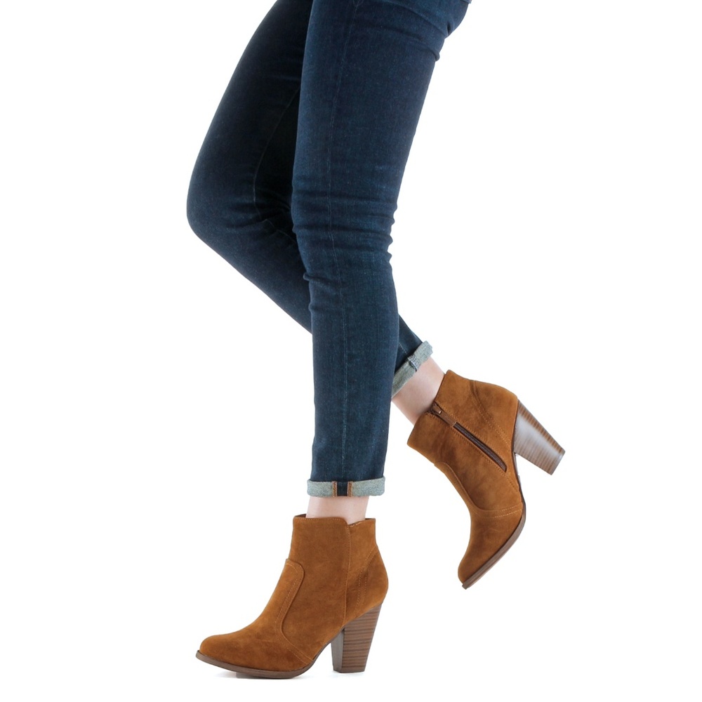 Tan Western Block Heel Ankle Bootie Boot Heather